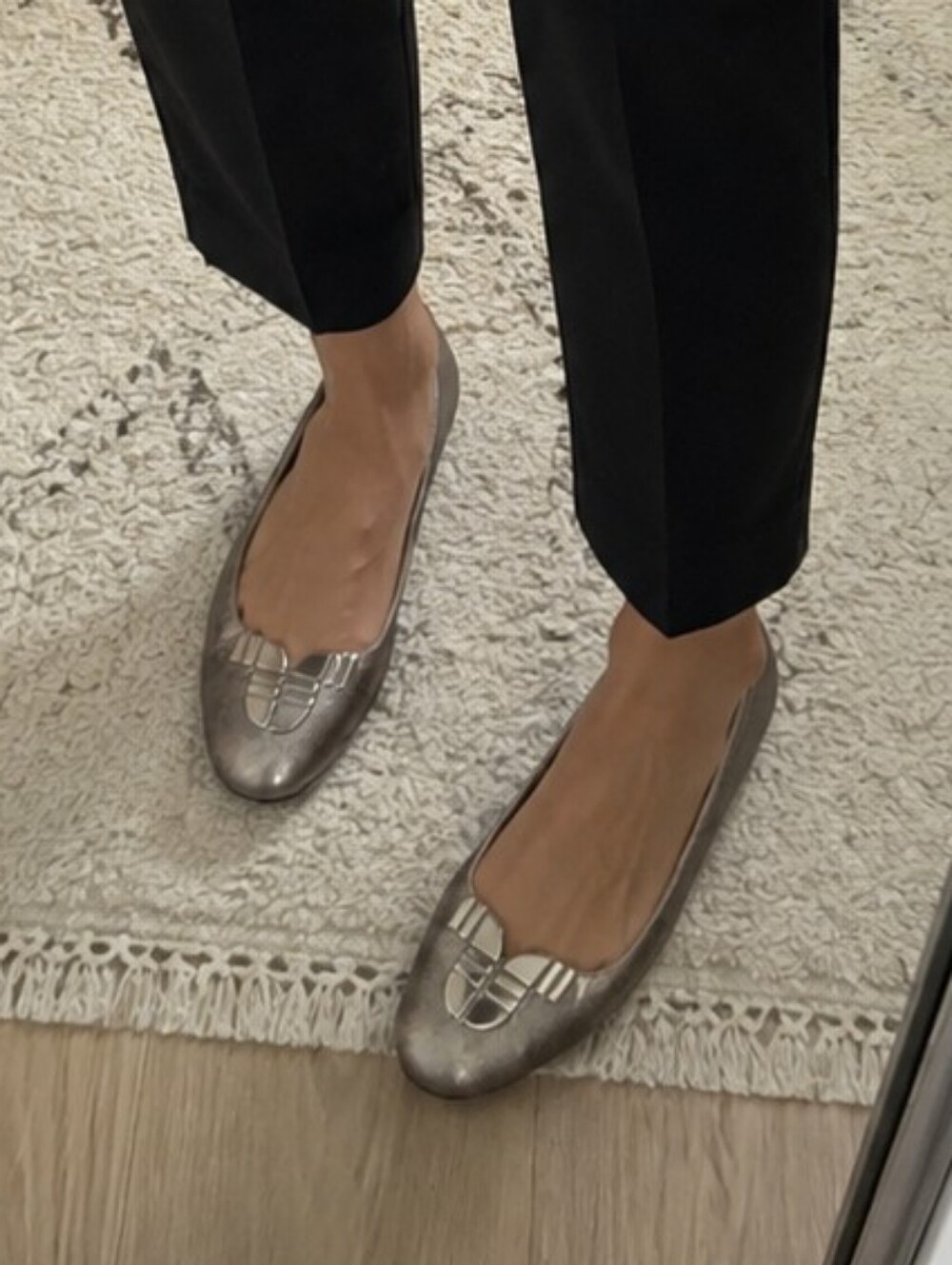 Sergio Rossi Vintage Metallic Leather Logo Plaque Ballet Flats in Antique Silver